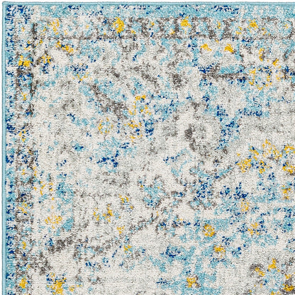 LOU Vintage Traditional Oriental Boho Cream/Teal/Yellow Area Rug Zoom