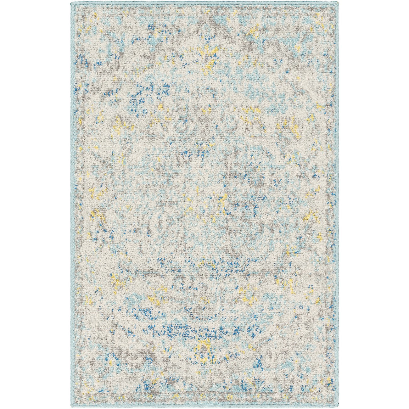 LOU Vintage Traditional Oriental Boho Cream/Teal/Yellow Area Rug Flat
