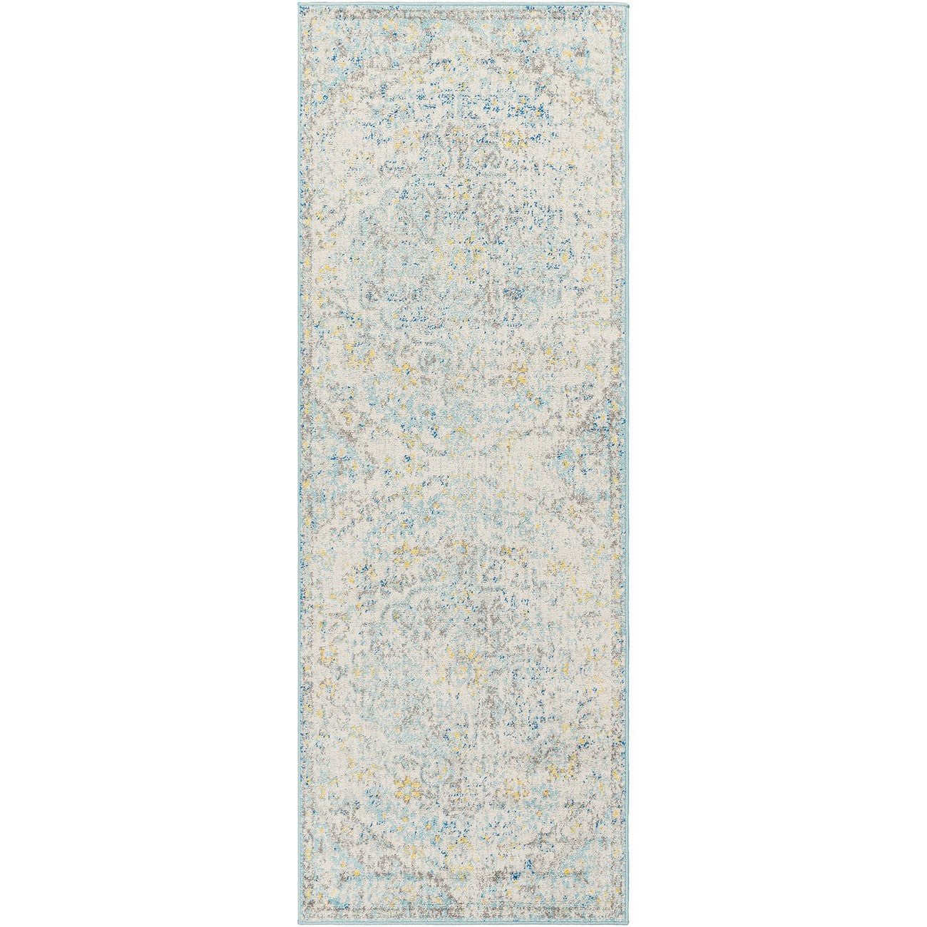 LOU Vintage Traditional Oriental Boho Cream/Teal/Yellow Area Rug Flat