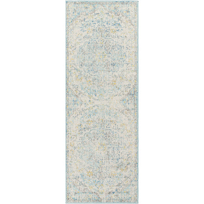 LOU Vintage Traditional Oriental Boho Cream/Teal/Yellow Area Rug Flat