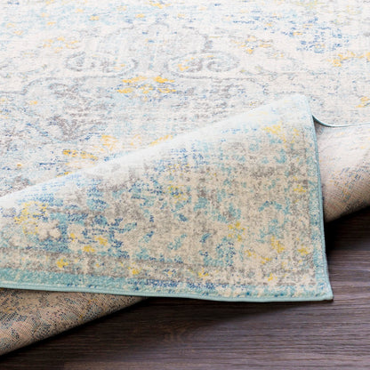 LOU Vintage Traditional Oriental Boho Cream/Teal/Yellow Area Rug Fold