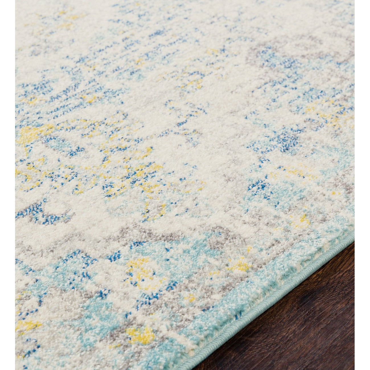 LOU Vintage Traditional Oriental Boho Cream/Teal/Yellow Area Rug Texture