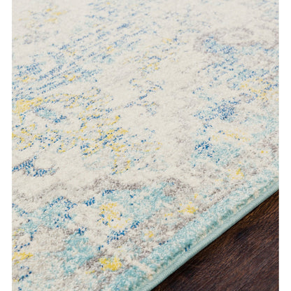 LOU Vintage Traditional Oriental Boho Cream/Teal/Yellow Area Rug Texture