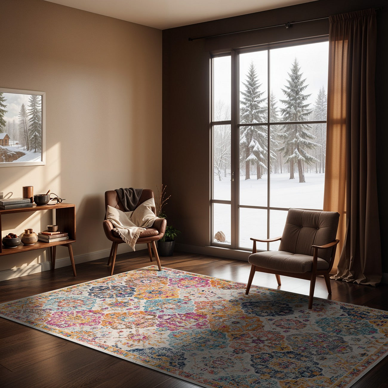 INES Vintage Traditional Oriental Boho Saffron/Burnt Orange Area Rug Roomscene