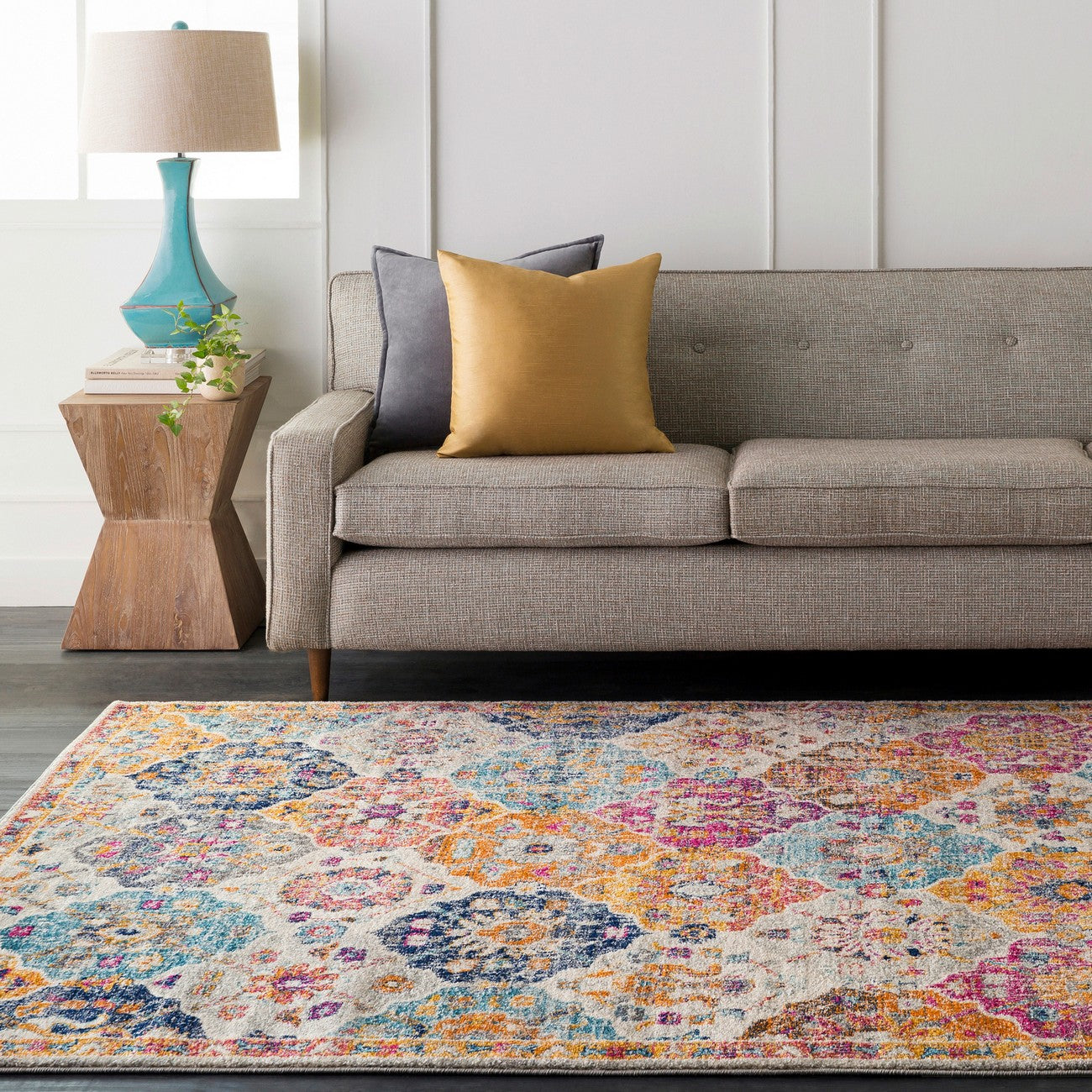 INES Vintage Traditional Oriental Boho Saffron/Burnt Orange Area Rug Roomscene