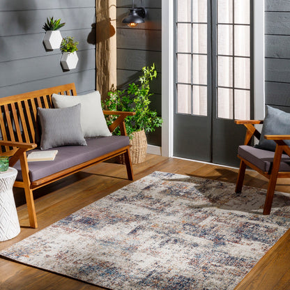 LEILA LUCAS Indoor & Outdoor Modern Blue/Grey Area Rug Roomscene