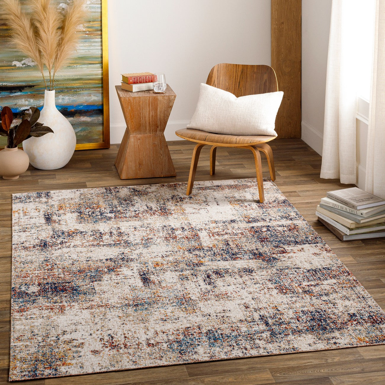 LEILA LUCAS Indoor & Outdoor Modern Blue/Grey Area Rug Roomscene