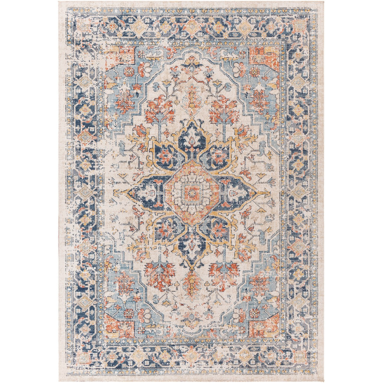 SELMA HILL Indoor & Outdoor Traditional Boho Dark Blue Area Rug Flat