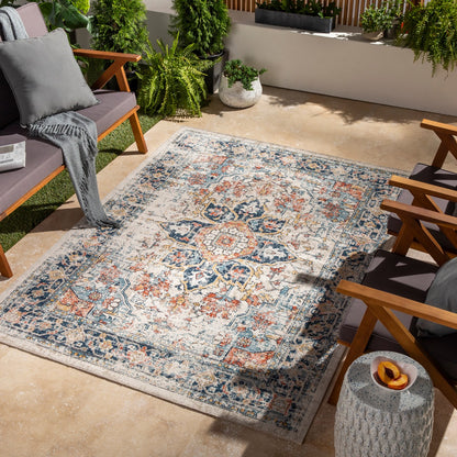 SELMA HILL Indoor & Outdoor Traditional Boho Dark Blue Area Rug Roomscene