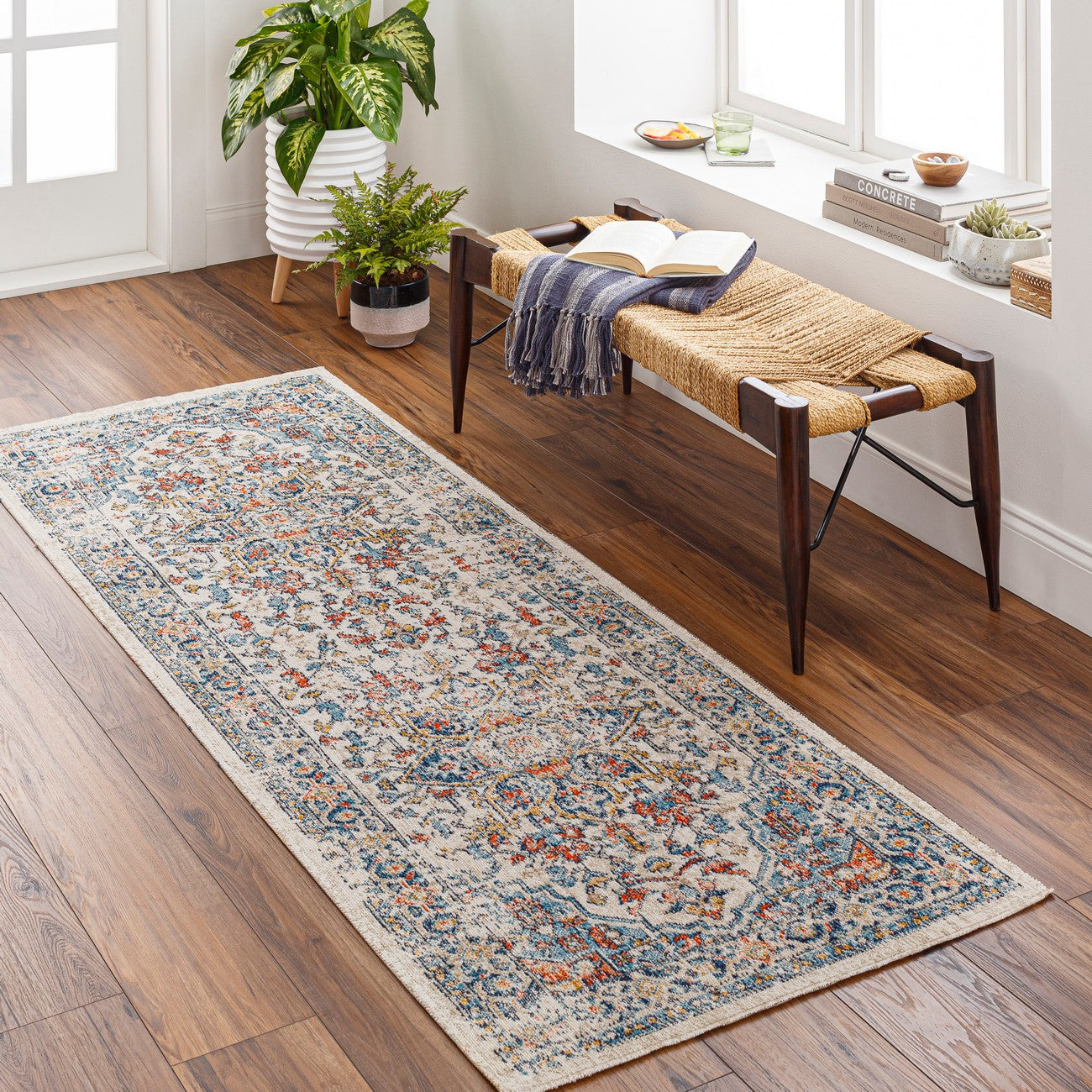 SELMA HILL Indoor & Outdoor Traditional Boho Dark Blue Area Rug Roomscene
