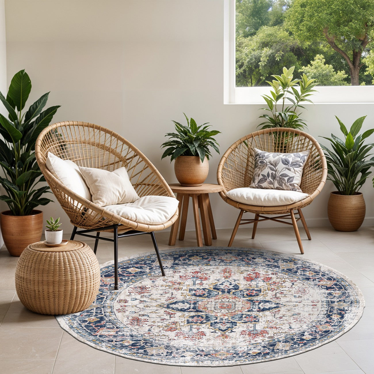 SELMA HILL Indoor & Outdoor Traditional Boho Dark Blue Area Rug Roomscene