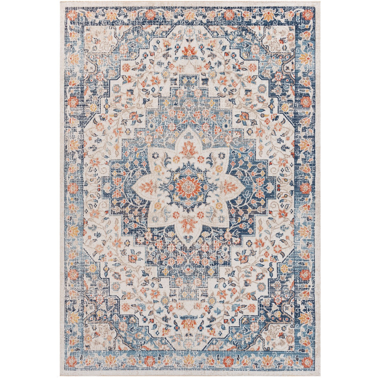 SELMA CLIFF Indoor & Outdoor Traditional Boho Dark Blue Area Rug Flat