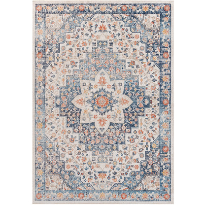 SELMA CLIFF Indoor & Outdoor Traditional Boho Dark Blue Area Rug Flat