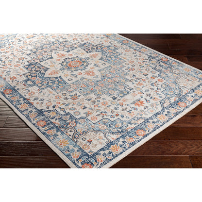 SELMA CLIFF Indoor & Outdoor Traditional Boho Dark Blue Area Rug Corner