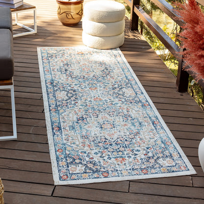 SELMA CLIFF Indoor & Outdoor Traditional Boho Dark Blue Area Rug Roomscene
