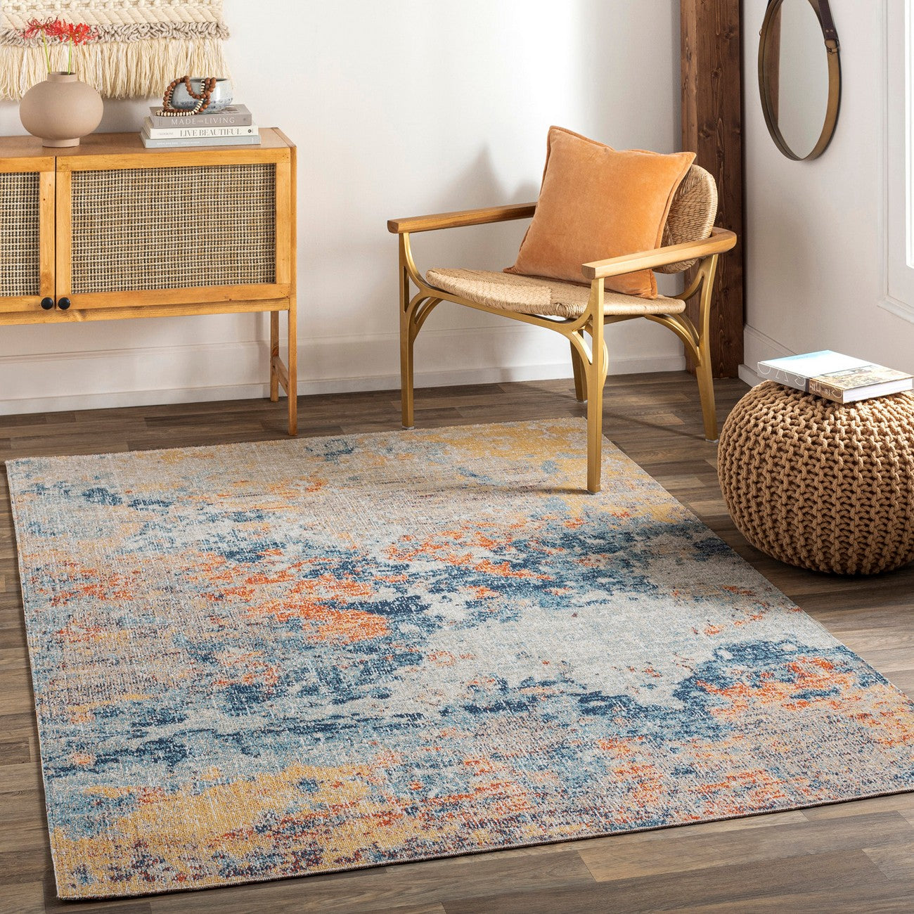MONA DONATUS Indoor & Outdoor Modern Burnt Orange Area Rug Roomscene