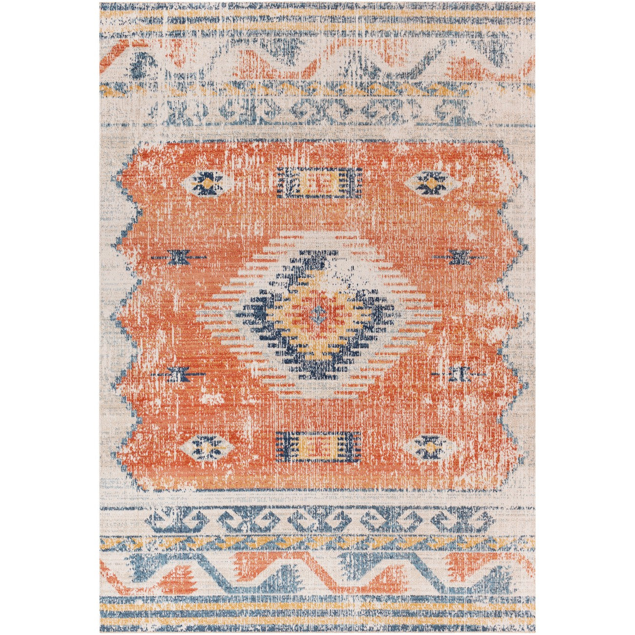 NAWEL GROVE Indoor & Outdoor Global Burnt Orange Area Rug Flat