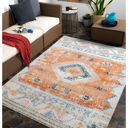 NAWEL GROVE Indoor & Outdoor Global Burnt Orange Area Rug Roomscene