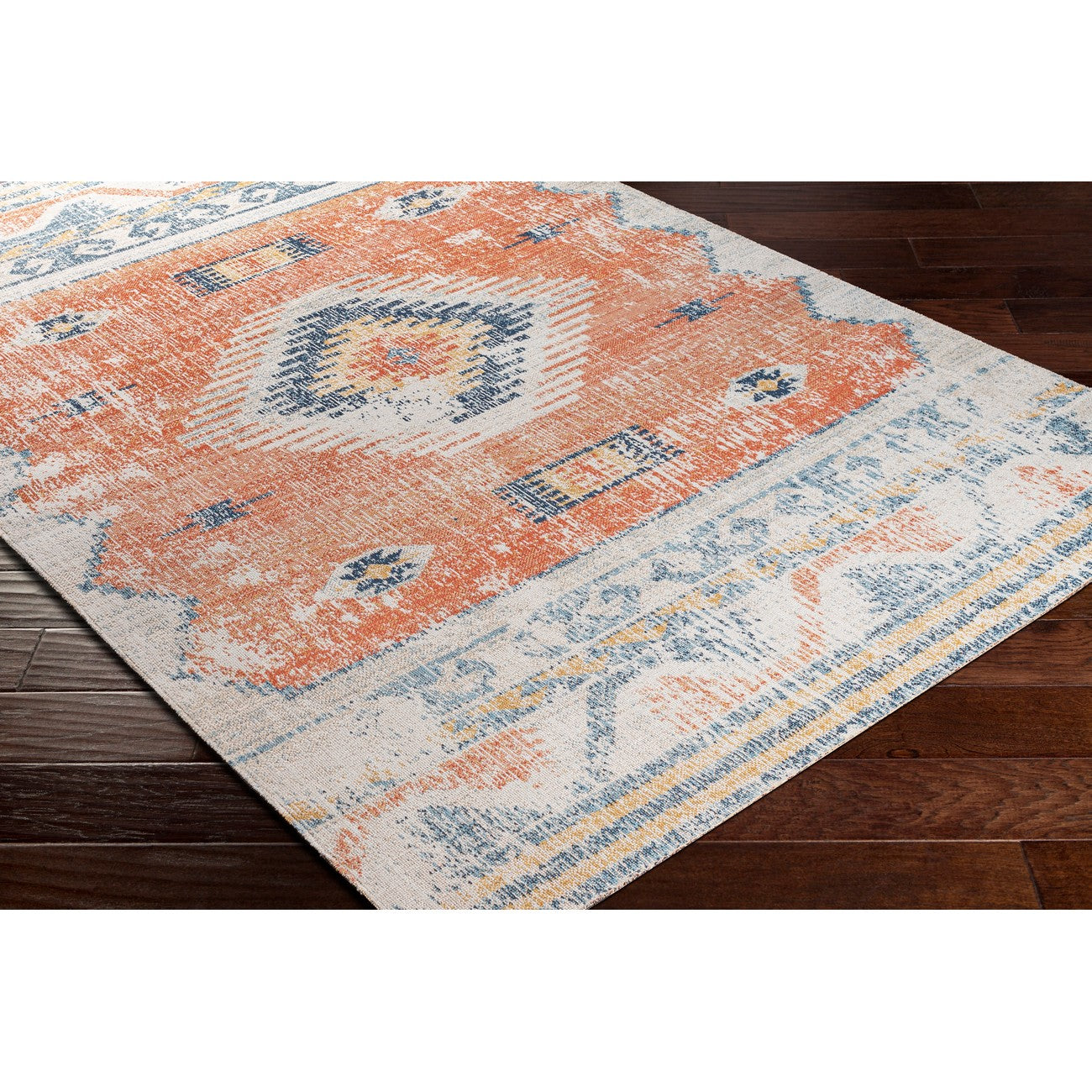 NAWEL GROVE Indoor & Outdoor Global Burnt Orange Area Rug Corner