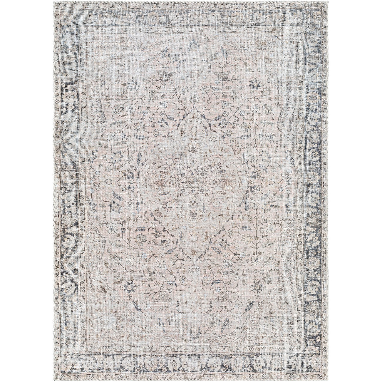 INDIGO Machine Washable Traditional Boho Blush Area Rug Flat