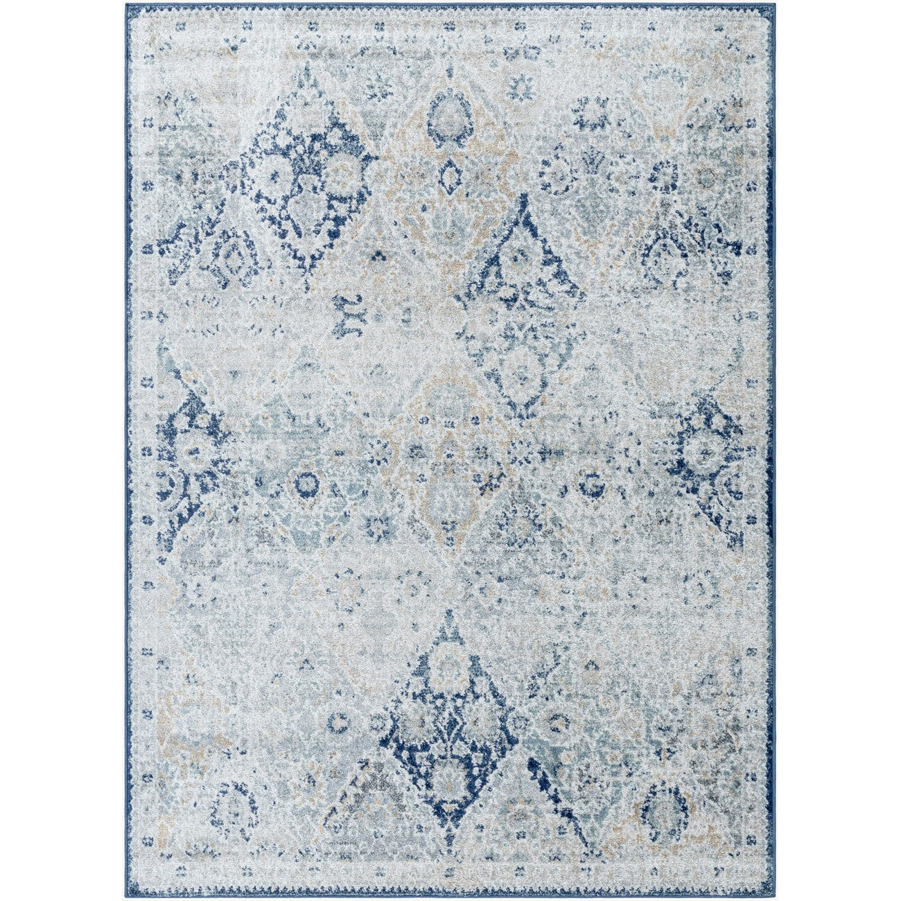 INES Vintage Oriental Boho Blue Area Rug Flat