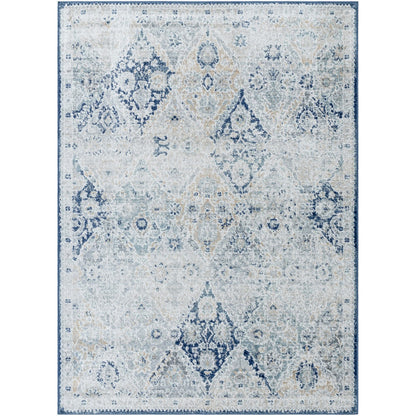 INES Vintage Oriental Boho Blue Area Rug Flat