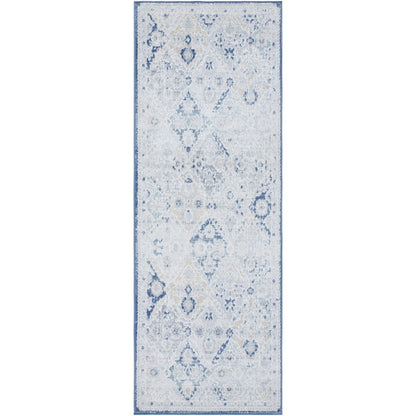 INES Vintage Oriental Boho Blue Area Rug Flat