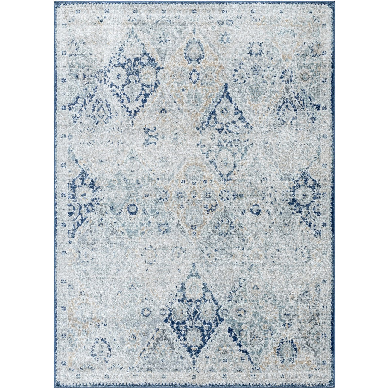 INES Vintage Oriental Boho Blue Area Rug Flat