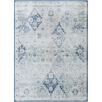 INES Vintage Oriental Boho Blue Area Rug Flat