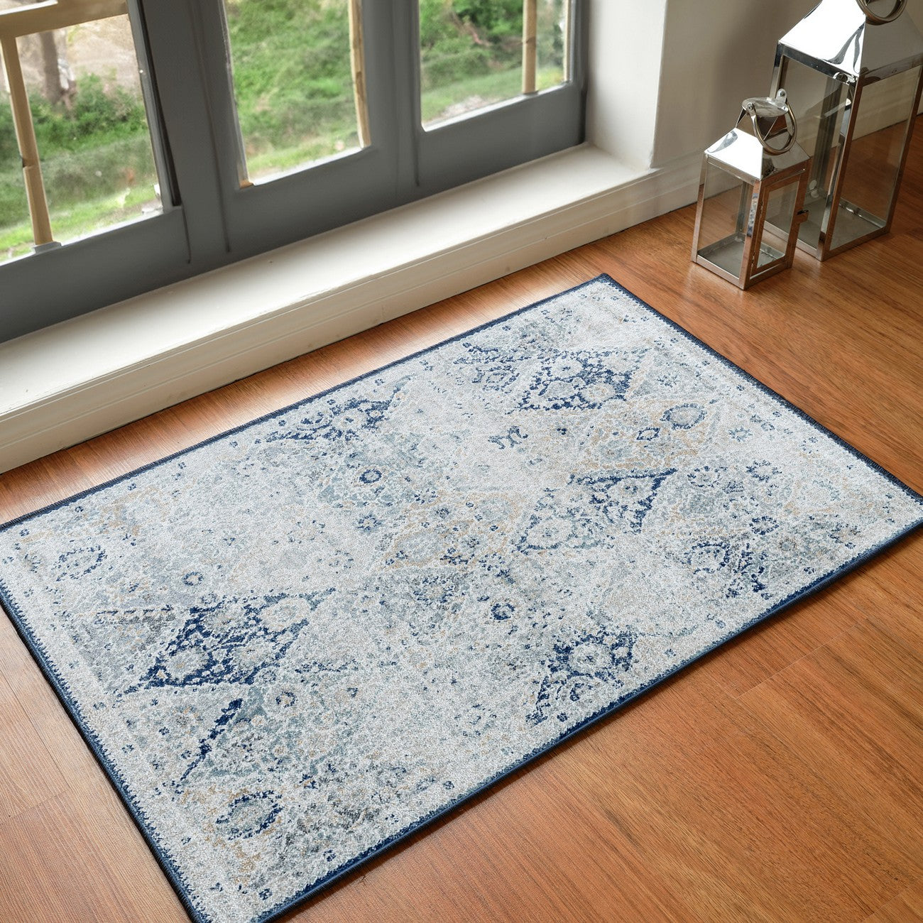 INES Vintage Oriental Boho Blue Area Rug Roomscene