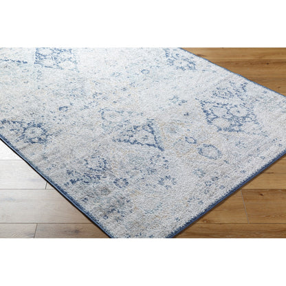 INES Vintage Oriental Boho Blue Area Rug Corner