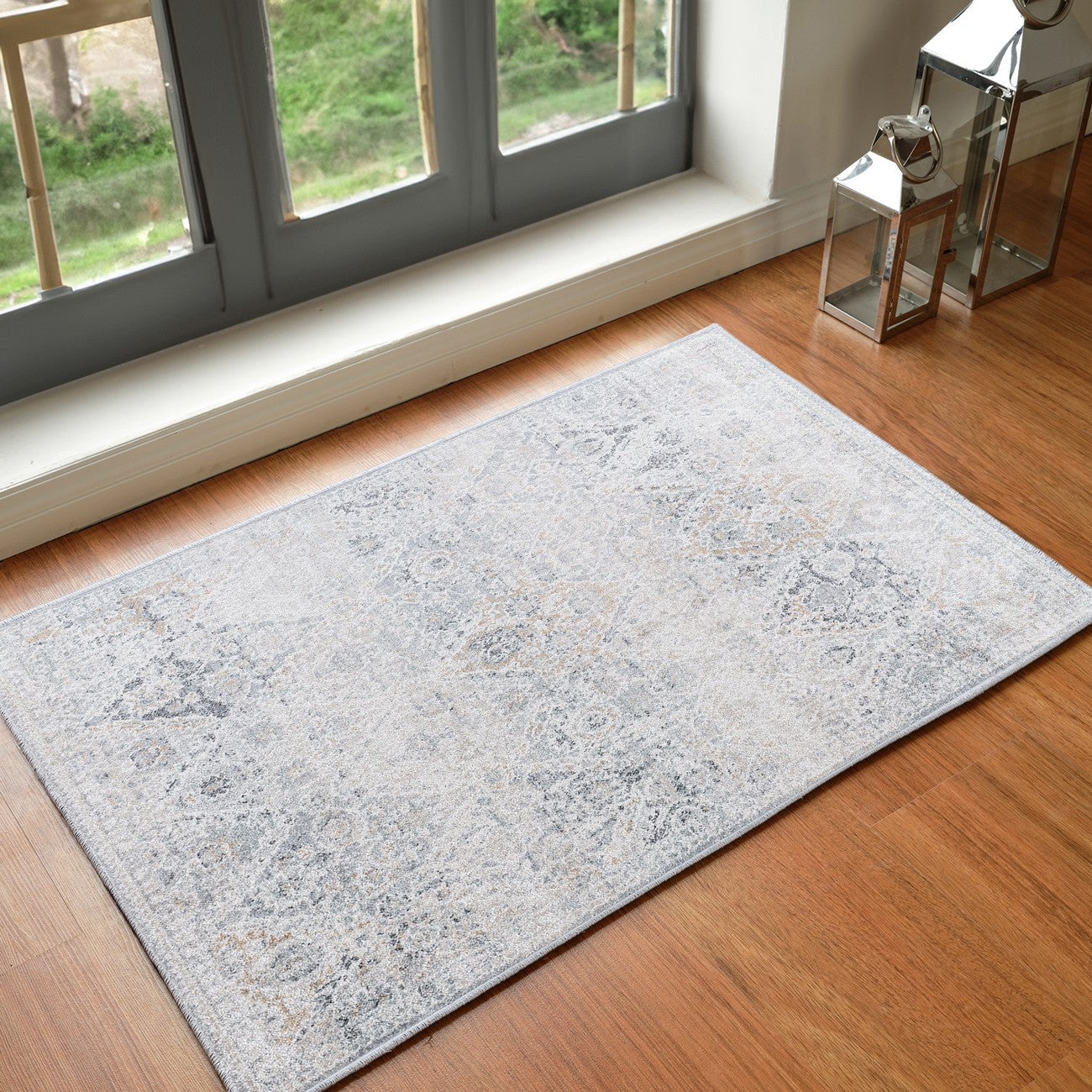 INES Vintage Oriental Boho Medium Grey Area Rug Roomscene