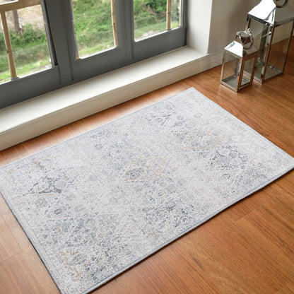 INES Vintage Oriental Boho Medium Grey Area Rug Roomscene