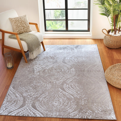 INGRID Vintage Traditional Oriental Boho White/Grey Area Rug Roomscene