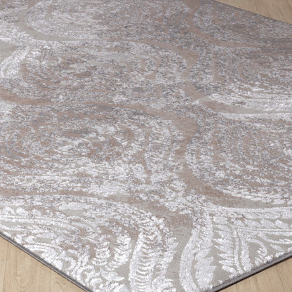 INGRID Vintage Traditional Oriental Boho White/Grey Area Rug Corner