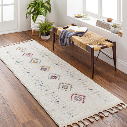 INO Shaggy Modern Boho Plush Pile Cream Area Rug Roomscene