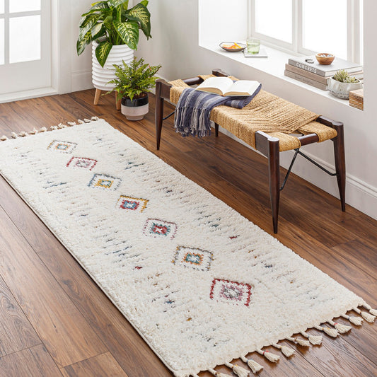 INO Shaggy Modern Boho Plush Pile Cream Area Rug Roomscene