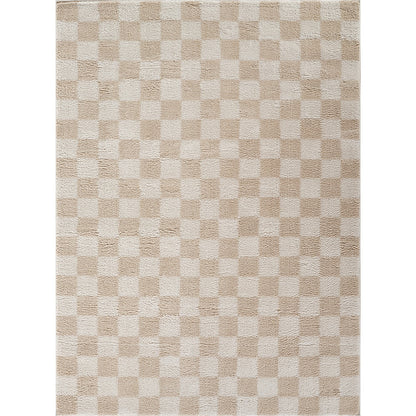 IZALINE Machine Washable Modern Shaggy Beige Area Rug Flat
