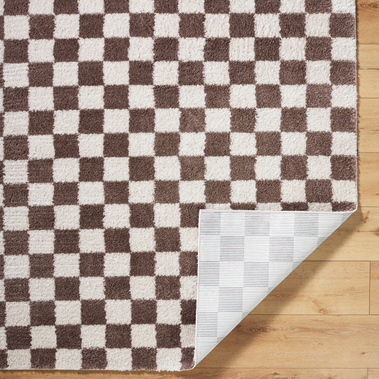 IZALINE Machine Washable Modern Shaggy Dark Brown Area Rug Fold