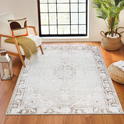 JALAPA Our PNW Home x Livabliss Machine Washable Oriental Boho Cream/Light Brown Area Rug Roomscene