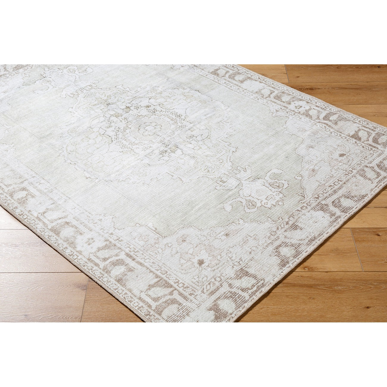 JALAPA Our PNW Home x Livabliss Machine Washable Oriental Boho Cream/Light Brown Area Rug Corner