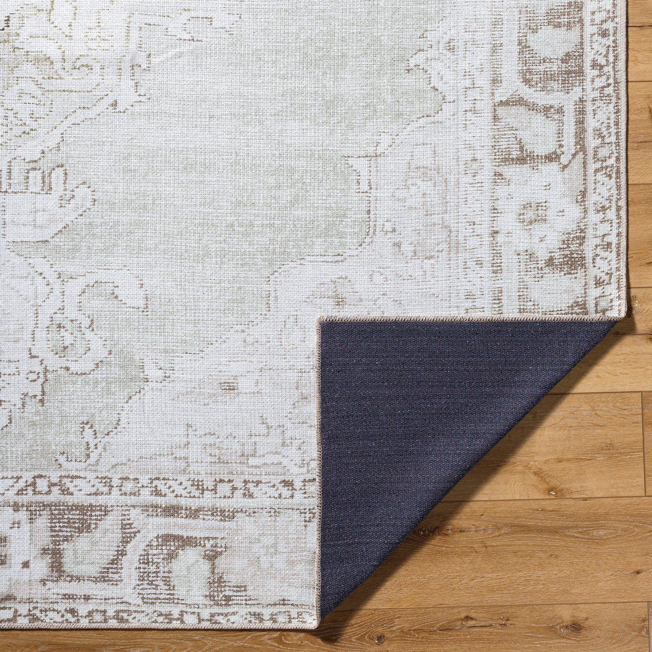 JALAPA Our PNW Home x Livabliss Machine Washable Oriental Boho Cream/Light Brown Area Rug Fold