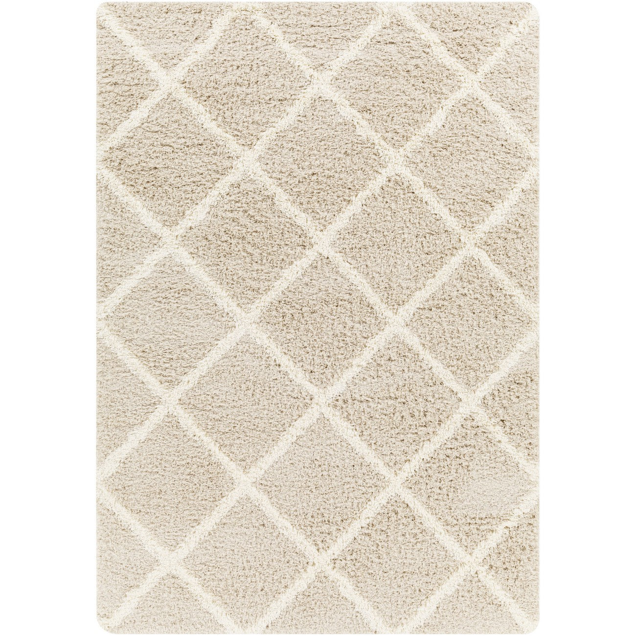 JANE Shaggy Cottage Plush Pile Beige Area Rug Flat