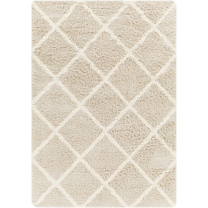 JANE Shaggy Cottage Plush Pile Beige Area Rug Flat