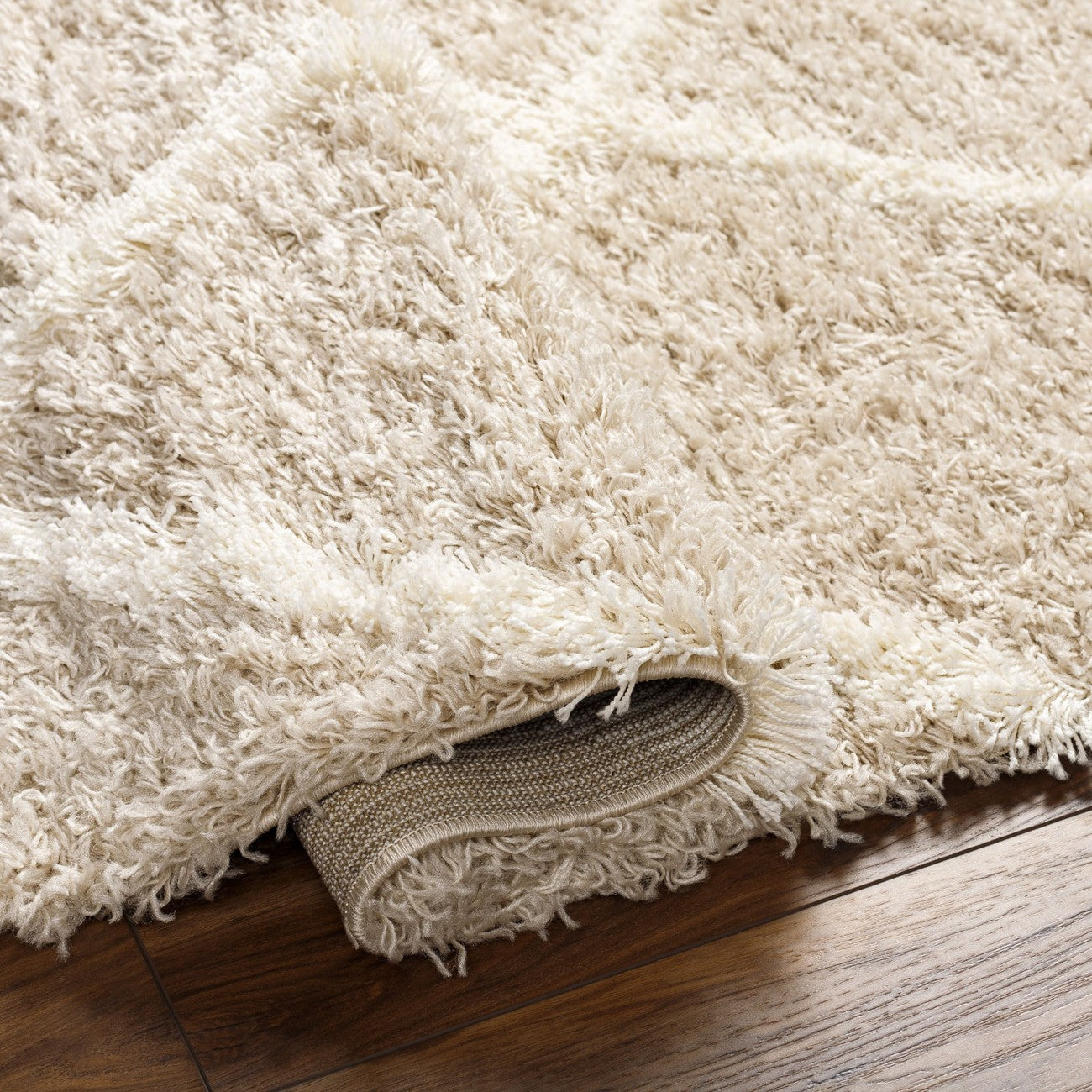 JANE Shaggy Cottage Plush Pile Beige Area Rug Fold