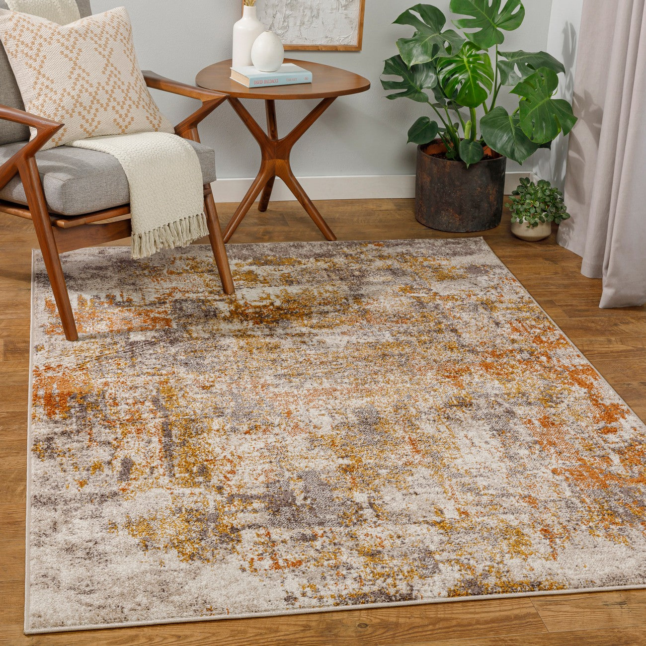 JEEVIKA Abstract Modern Marble Orange Area Rug Roomscene