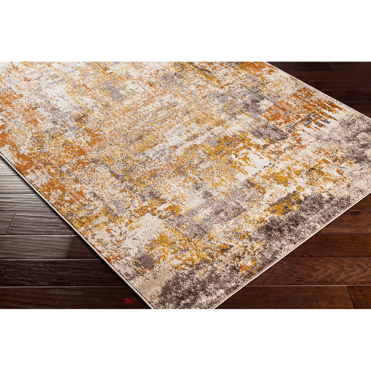 JEEVIKA Abstract Modern Marble Orange Area Rug Corner