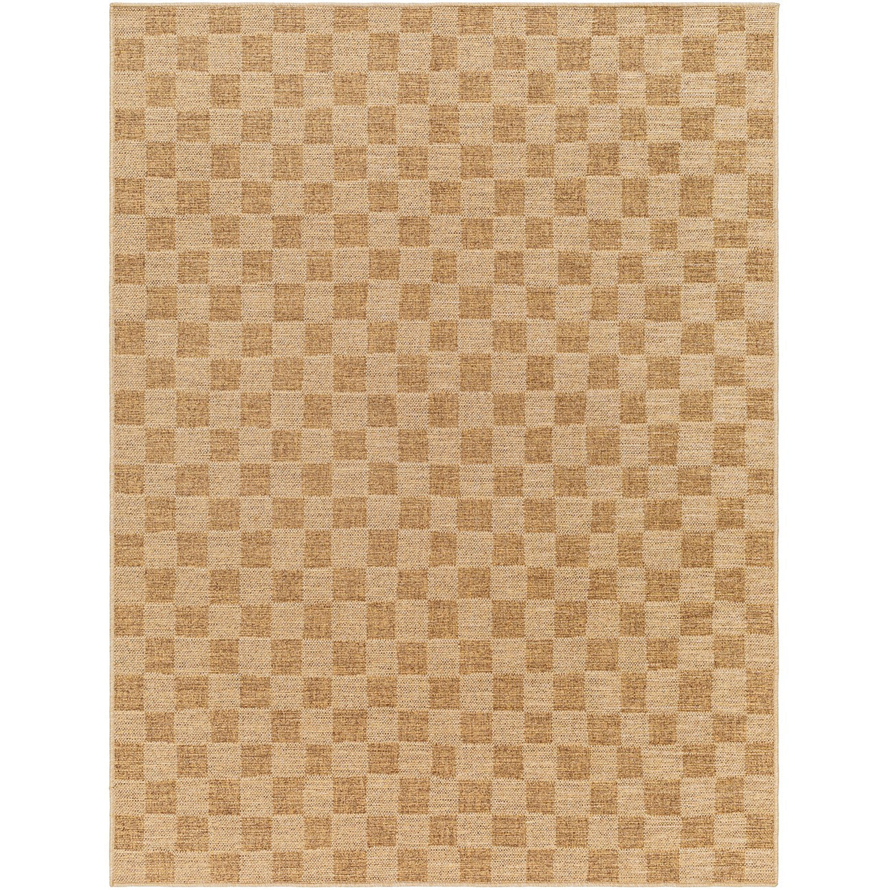 JERRIE Indoor & Outdoor Jute-Look Medium Brown Checkered Area Rug Flat