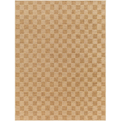 JERRIE Indoor & Outdoor Jute-Look Medium Brown Checkered Area Rug Flat