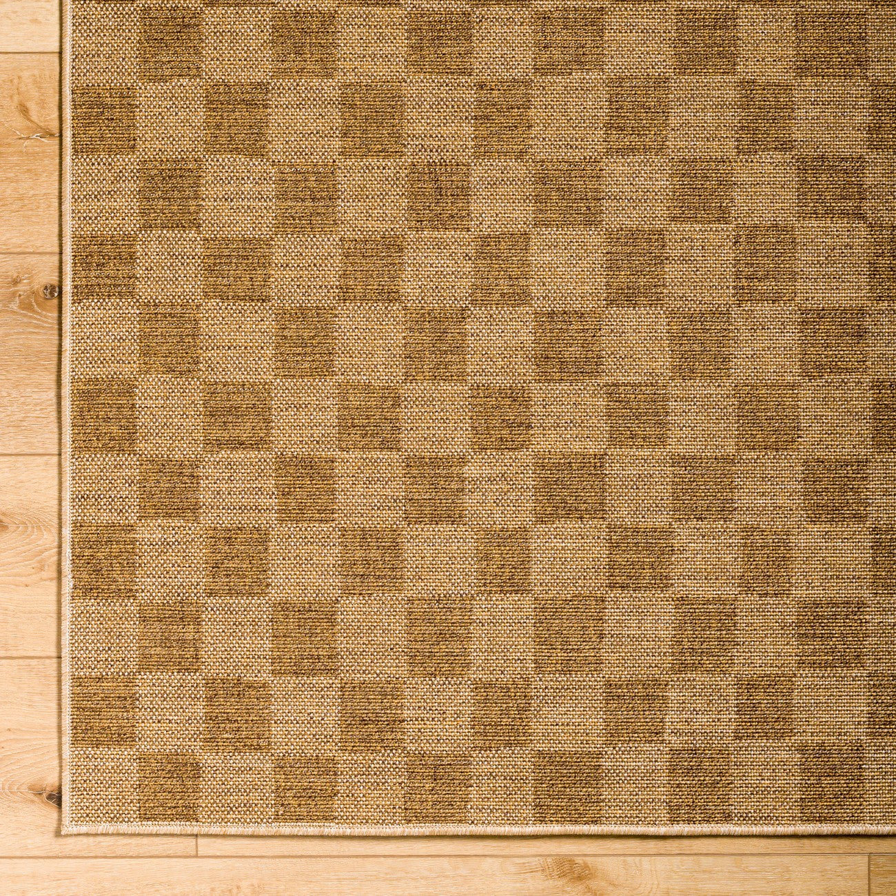 JERRIE Indoor & Outdoor Jute-Look Medium Brown Checkered Area Rug Overhead